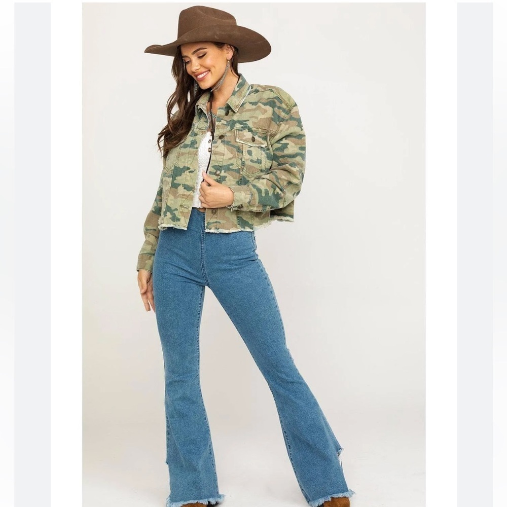 Free People Camouflage Printed Denim Jacket